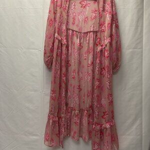 on twelfth Pink Floral Print Multi Use Open Front, Tie String, Cover Up. Size S